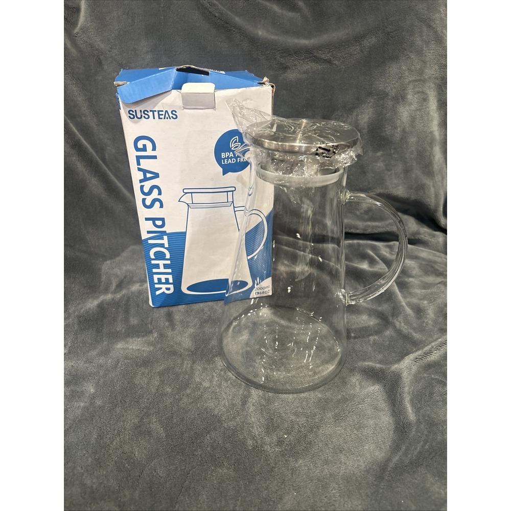 SUSTEAS 2.0 Liter 68oz Glass Pitcher with Lid, Easy Clean Heat Resistant Glass‎